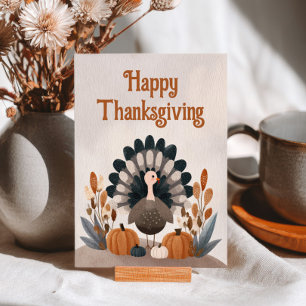 Süßer Cartoon-Truthahn Herbstlaub Thanksgiving Postkarte
