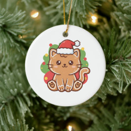 Süßer Cartoon-Weihnachtskatzen-Gingerbread-Cookie Keramik Ornament