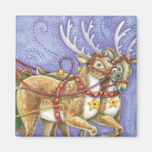Süßer Cartoon-Weihnachtsmann-Schlitten-Rentier Magnet