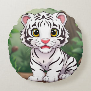 Süßer Cartoon weißer Tigerbaby Rundes Kissen