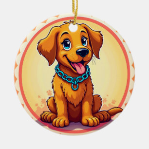 Süßer Cartoon-Welpe mit blauem Halsband Keramik Ornament