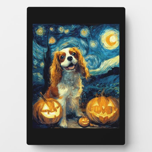 Süßer Cavalier King Charles Spaniel Hund Halloween Fotoplatte (Vorderseite)