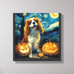 Süßer Cavalier King Charles Spaniel Hund Halloween Leinwanddruck