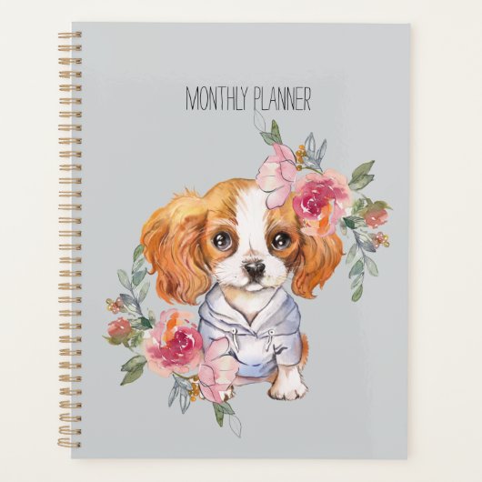 Süßer Cavalier King Charles Spaniel und Blumen Planer (Vorderseite)
