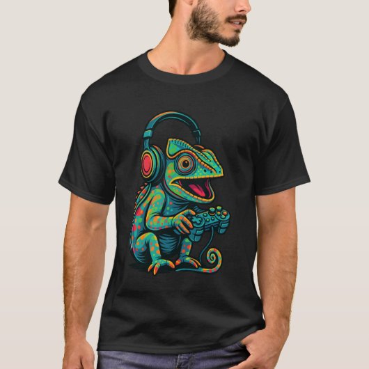 Süßer Chamäleon Videospiel-Controller Lustiger Gam T-Shirt (Vorderseite)