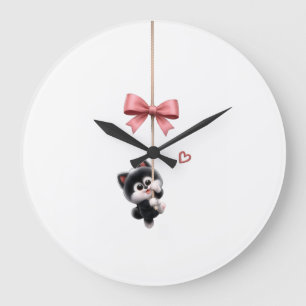 Süßer Charakter mit rosa Schleifen-Schlüsselanhäng Große Wanduhr