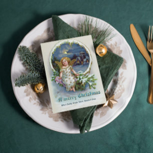 Süßer Cherub mit goldenen Flügeln, Weihnachtsgrußk Einladung