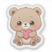 Süßer Chibi-Bär mit Herz Aufkleber (Vorderseite)