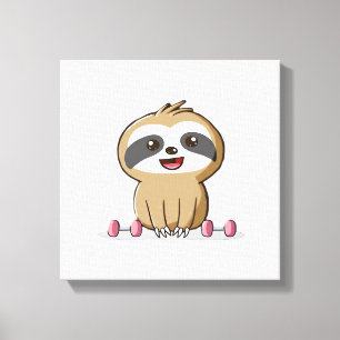 Süßer Chibi-Faultier-Workout � Lustiges Kawaii-Gym Leinwanddruck