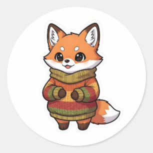 Süßer Chibi-Fuchs im gemütlichen Herbstpullover-St Runder Aufkleber