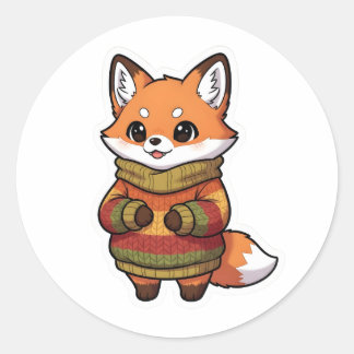 Süßer Chibi-Fuchs im gemütlichen Herbstpullover-St Runder Aufkleber