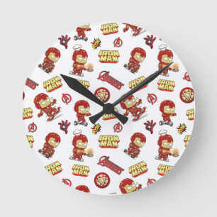 Süßer Chibi-Iron-Man-Nahtloses Muster - Superheld Runde Wanduhr