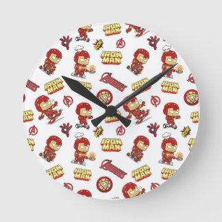 Süßer Chibi-Iron-Man-Nahtloses Muster - Superheld  Runde Wanduhr