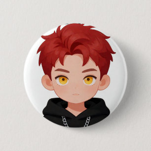 Süßer Chibi-Junge mit roten Haaren, gelben Augen A Button