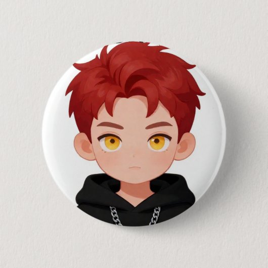 Süßer Chibi-Junge mit roten Haaren, gelben Augen A Button (Vorderseite)