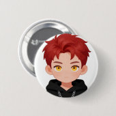 Süßer Chibi-Junge mit roten Haaren, gelben Augen A Button (Vorne & Hinten)
