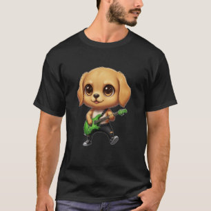 Süßer Chibi lustiger Golden Retriever Hund Gitarri T-Shirt