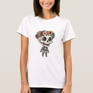 Süßer Chibi-Skelett-Charakter mit farbenfroher Kle T-Shirt