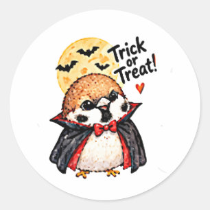 Süßer Chibi-Spatz-Vogel-Halloween-Dracula Runder Aufkleber