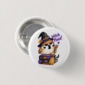 Süßer Chibi-Spatz-Vogel-Halloween-Hexe Bitte Button (Vorne & Hinten)