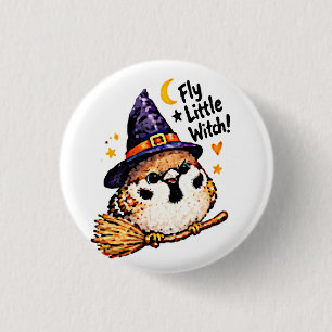 Süßer Chibi-Spatz-Vogel-Halloween-Hexe Spaß Button
