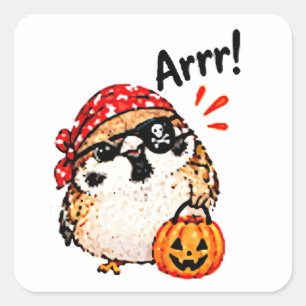 Süßer Chibi-Spatz-Vogel-Halloween-Pirat-Spaß Quadratischer Aufkleber