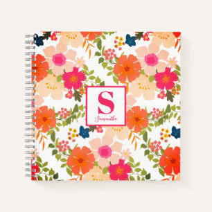 Süßer Chic Monogramm Blumen  Notizblock