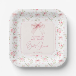 Süßer Chic Rosa Florales Schleifen-Baby-Mädchen-Sh Pappteller