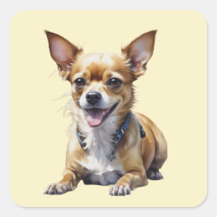 Süßer Chihuahua Hund Haustier Hunde Liebhaber Kuns Quadratischer Aufkleber