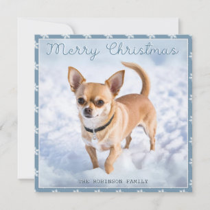 Süßer Chihuahua-Hund im Schnee Hübsche Schneeflock Feiertagskarte