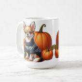 Süßer Chihuahua in Pullover mit Kürbissen Kaffeetasse (Vorderseite Links)