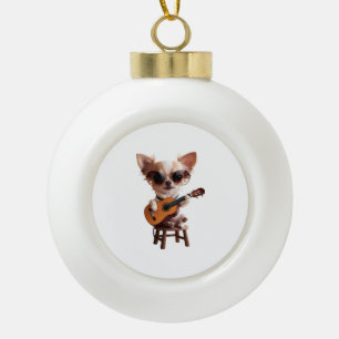 süßer Chihuahua spielt klassische Gitarre Cartoon Keramik Kugel-Ornament