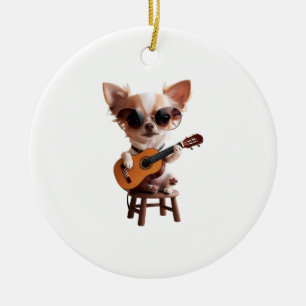 süßer Chihuahua spielt klassische Gitarre Cartoon Keramik Ornament