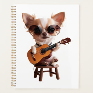 süßer Chihuahua spielt klassische Gitarre Cartoon Planer