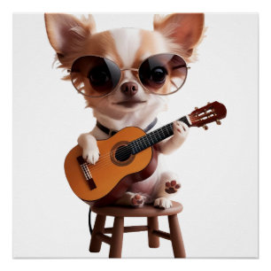 süßer Chihuahua spielt klassische Gitarre Cartoon Poster