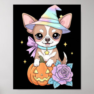 Süßer Chihuahua-Welpen-Hexen-Kürbis-Halloween Poster