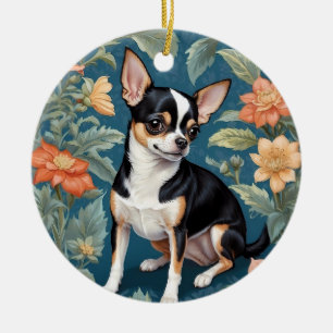 Süßer Chihuahua William Morris inspirierter Blumen Keramik Ornament