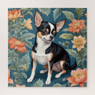 Süßer Chihuahua William Morris Inspirierter Blumen Puzzle