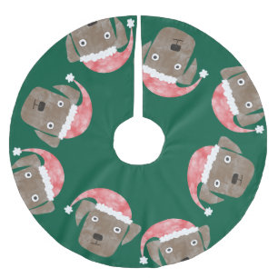 Süßer Chocolate Labrador Retriever Hund mit Santa Polyester Weihnachtsbaumdecke