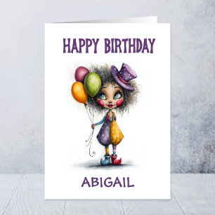 Süßer Clown hält Luftballons zum Geburtstag Karte