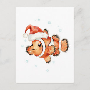Süßer Clownfisch in Weihnachtsmannmütze Xmas Feiertagspostkarte