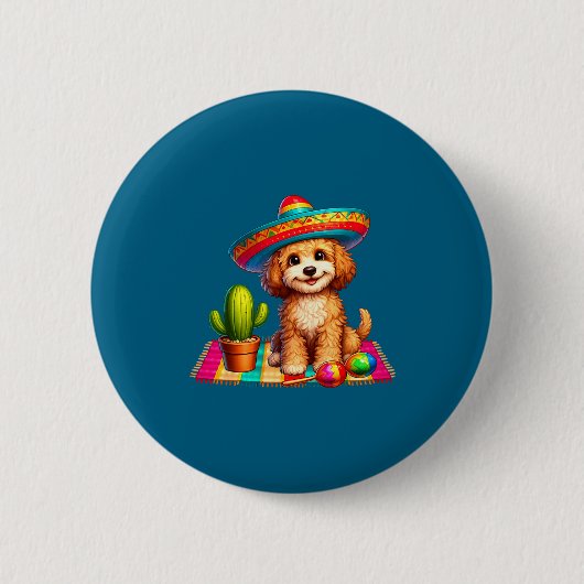 Süßer Cockapoo-Hund Cinco de Mayo Sombrero Kaktus Button (Vorderseite)