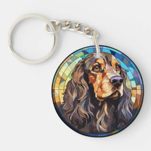 Süßer Cocker Spaniel Hund in Buntglas Schlüsselanhänger