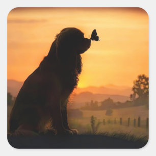 Süßer Cocker Spaniel im Sonnenuntergang mit Schmet Quadratischer Aufkleber