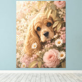 Süßer Cocker Spaniel unter Blumen Leinwanddruck (Insitu (Holzboden))