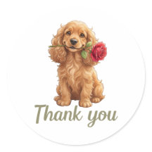 Süßer Cocker Spaniel Welpe mit roter Rose Wasserfa