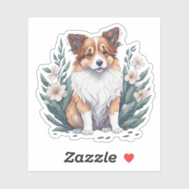 Süßer Collie umringt von Blumen -  Aufkleber