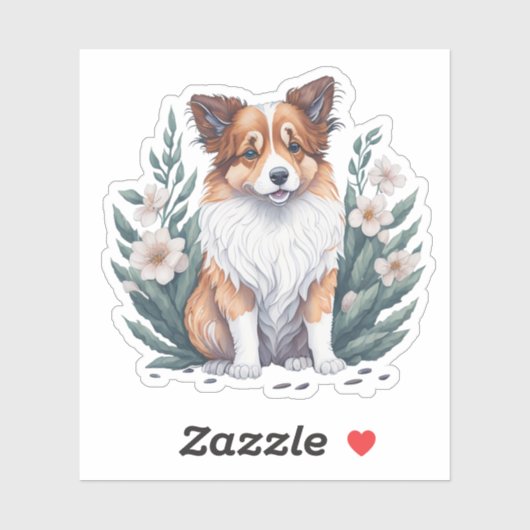 Süßer Collie umringt von Blumen - Aufkleber (Blatt)