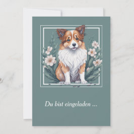 Süßer Collie umringt von Blumen -  Einladung