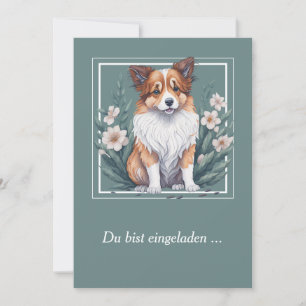 Süßer Collie umringt von Blumen - Einladung